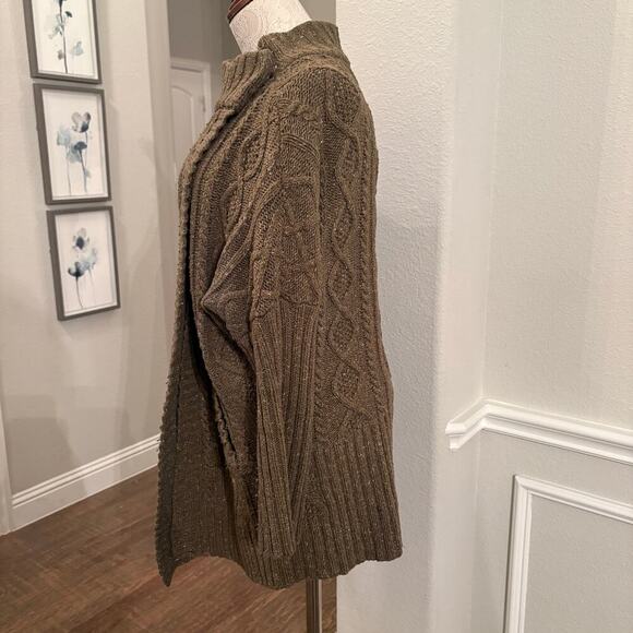 PrAna Women's M Coatigan Sweater CableKnit Heathered Olive pockets Gorpcore Cozy - Picture 2 of 11